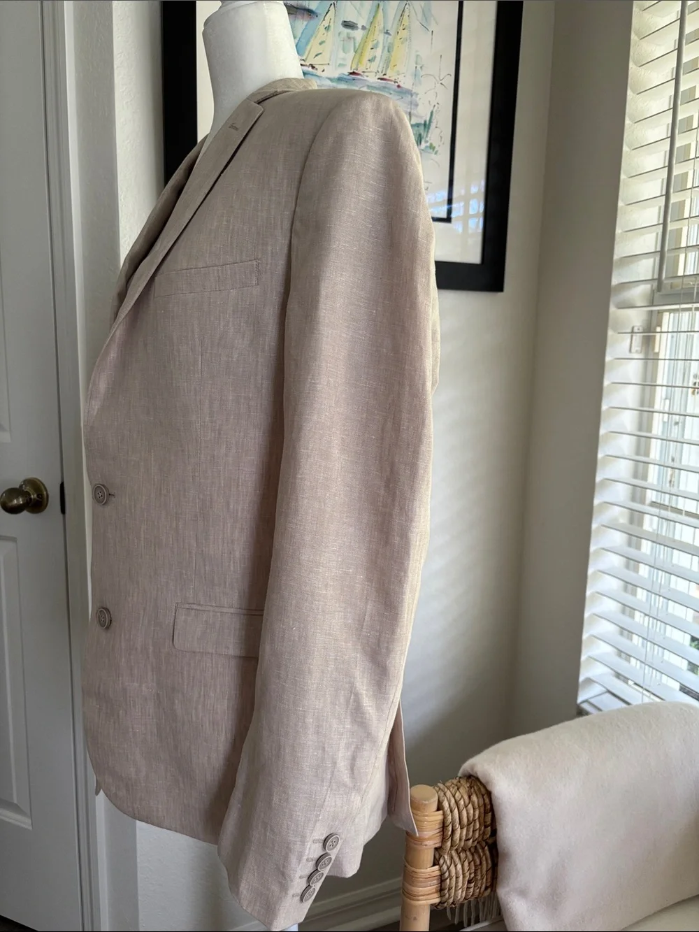 Bar III Men's Light Beige Linen Sport Coat - Two-Button Blazer
